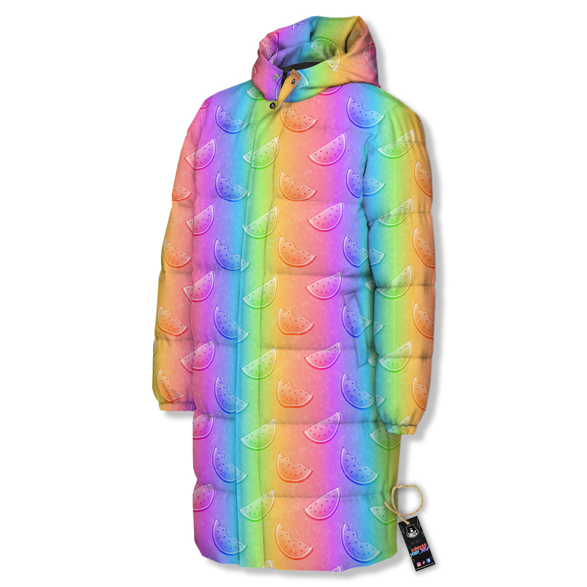 Watermelon Colorful Print Pattern Long Down Jacket-grizzshop