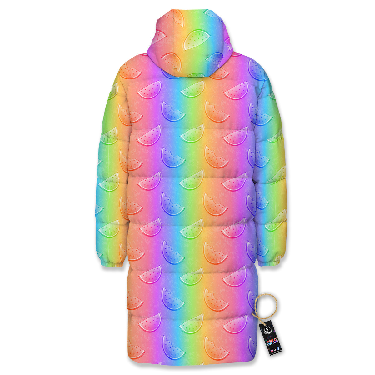 Watermelon Colorful Print Pattern Long Down Jacket-grizzshop