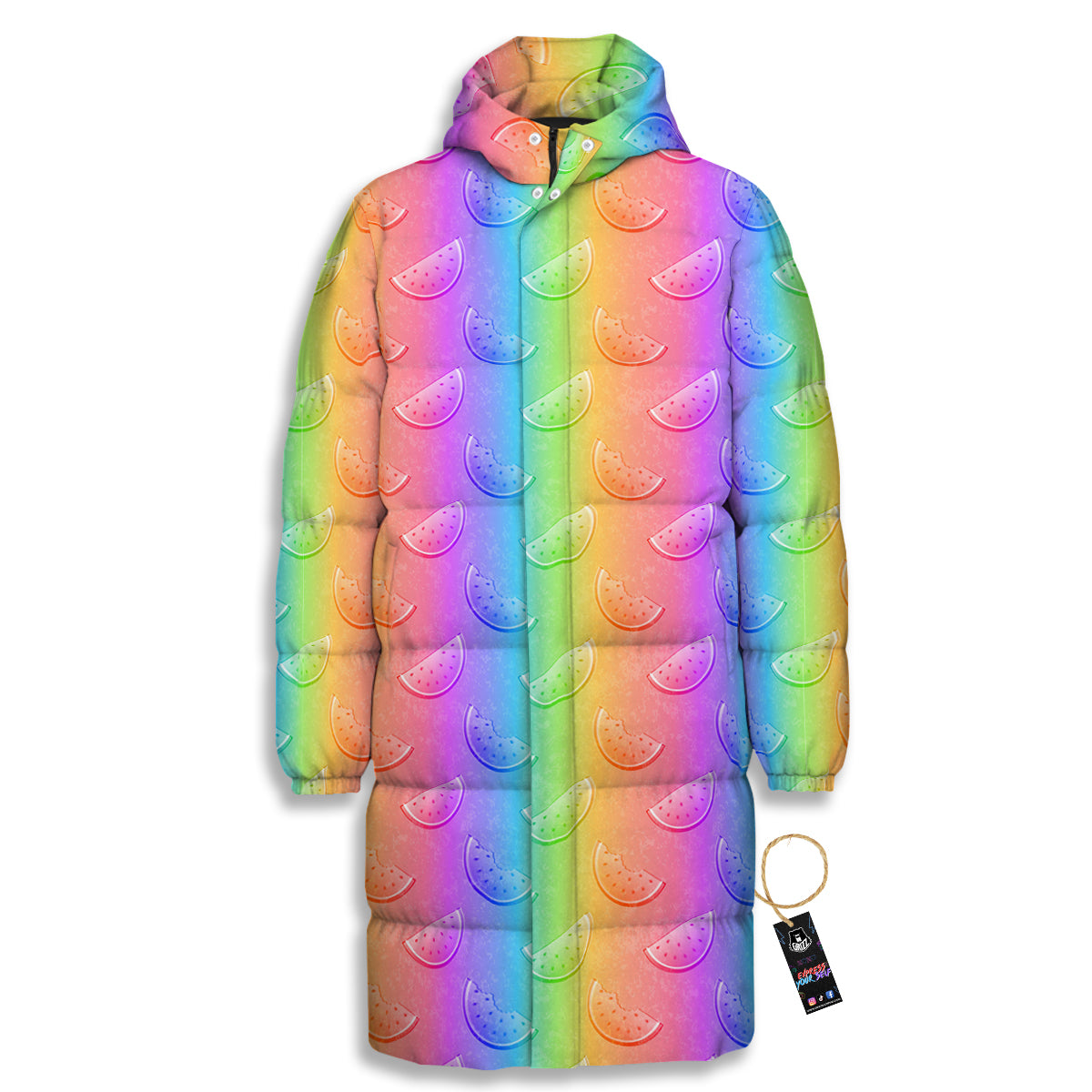 Watermelon Colorful Print Pattern Long Down Jacket-grizzshop
