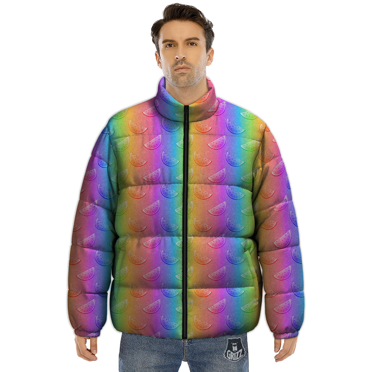 Watermelon Colorful Print Pattern Puffer Jacket-grizzshop