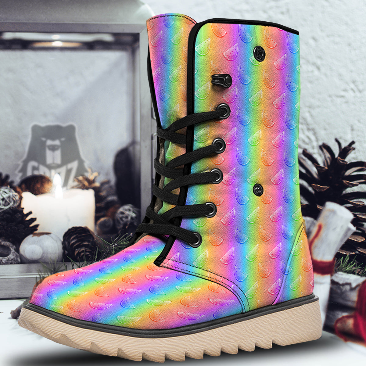 Watermelon Colorful Print Pattern Snow Boots-grizzshop