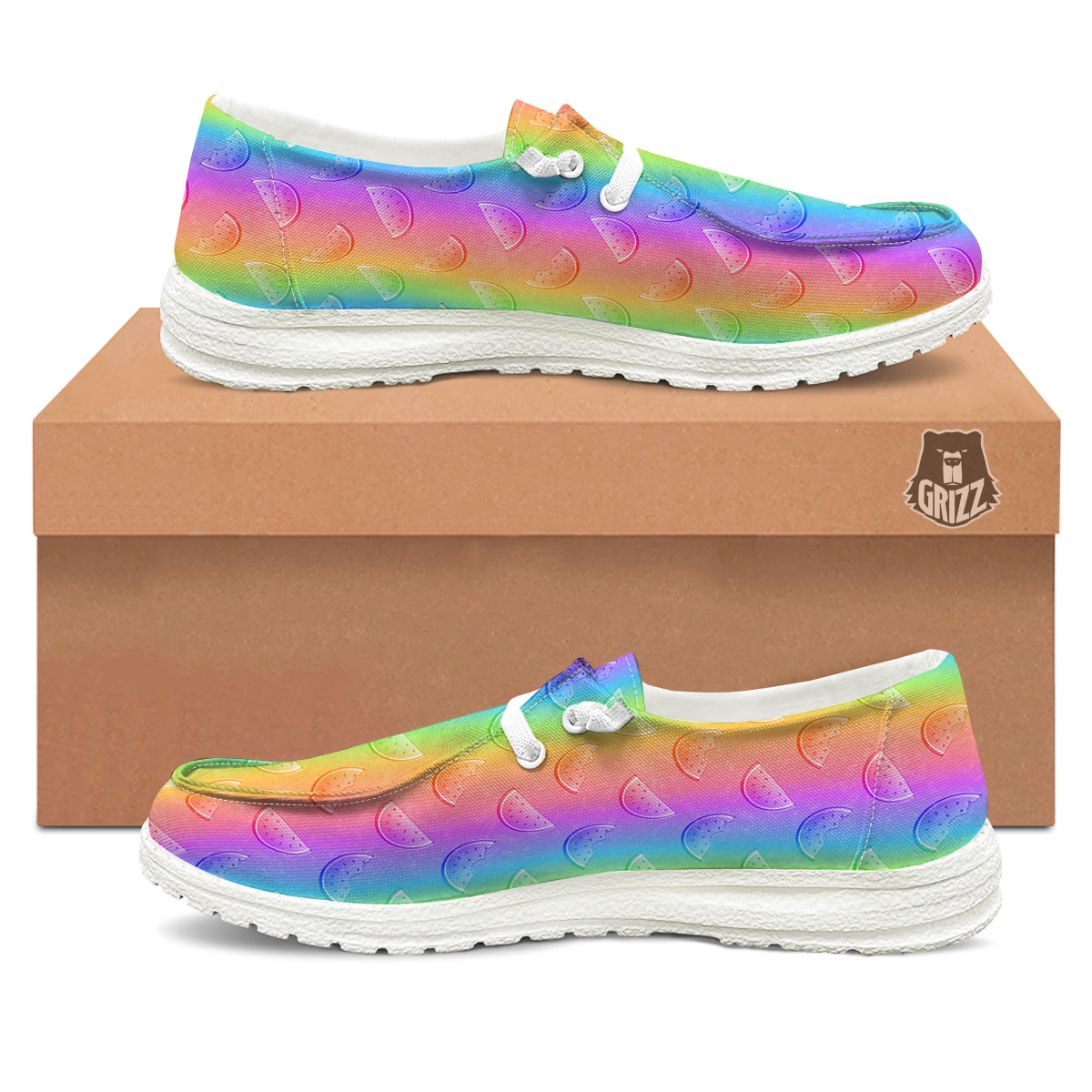 Watermelon Colorful Print Pattern White Loafers-grizzshop