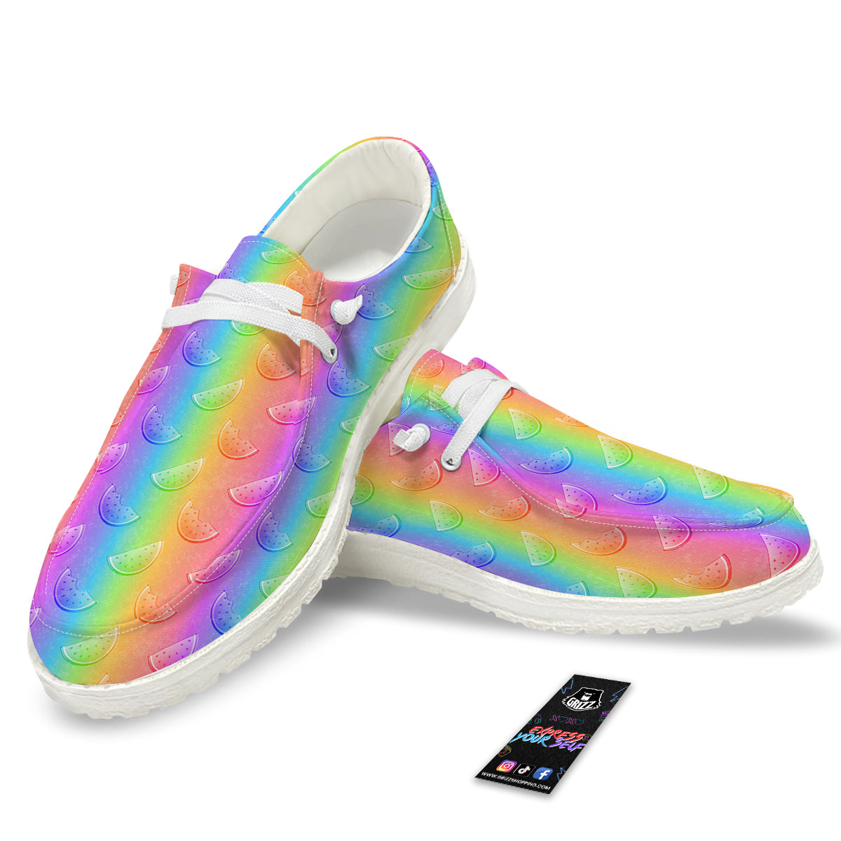 Watermelon Colorful Print Pattern White Loafers-grizzshop