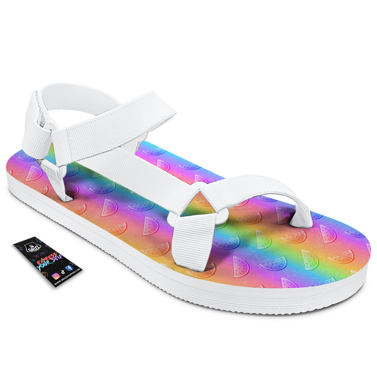 Watermelon Colorful Print Pattern White Open Toe Sandals-grizzshop
