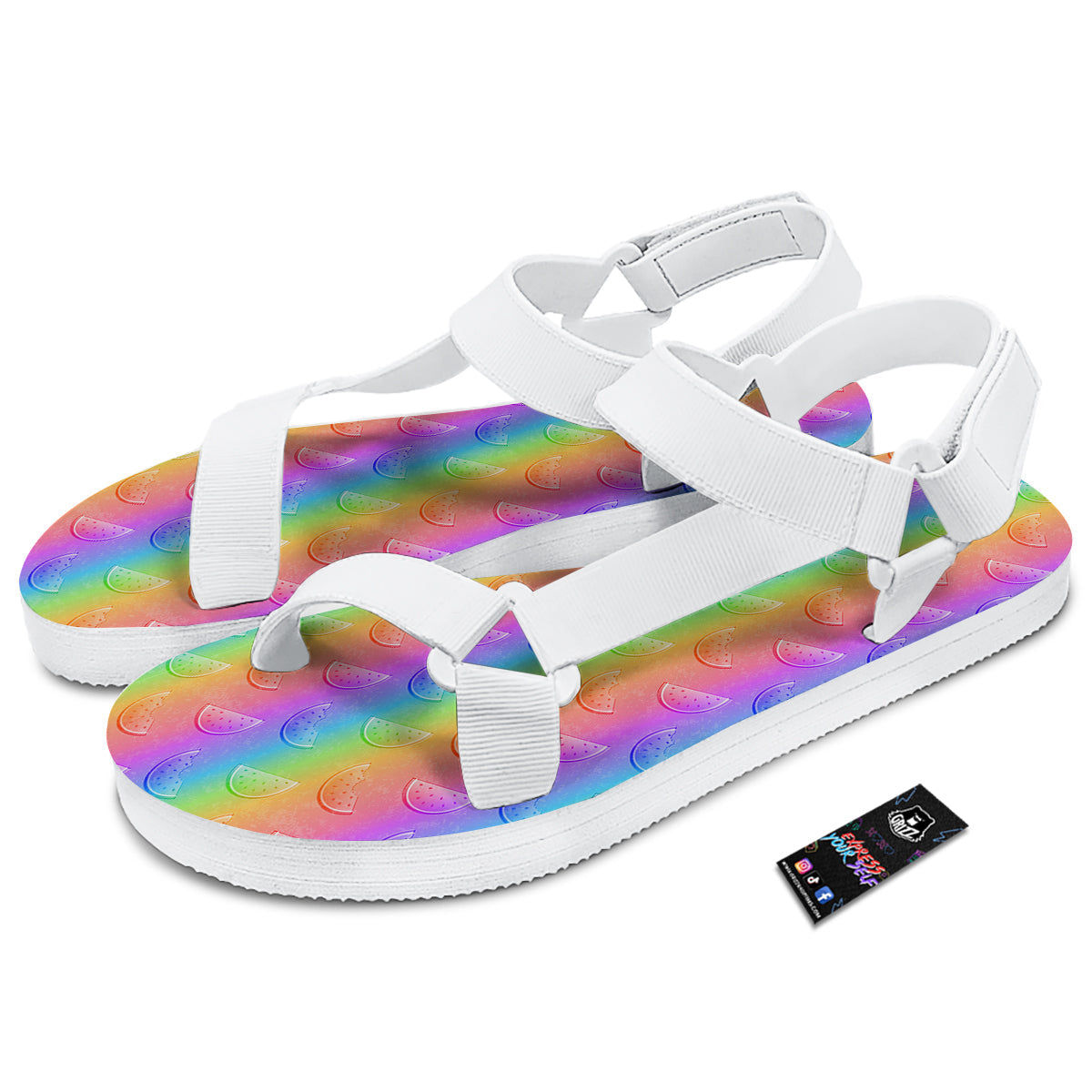 Watermelon Colorful Print Pattern White Open Toe Sandals-grizzshop