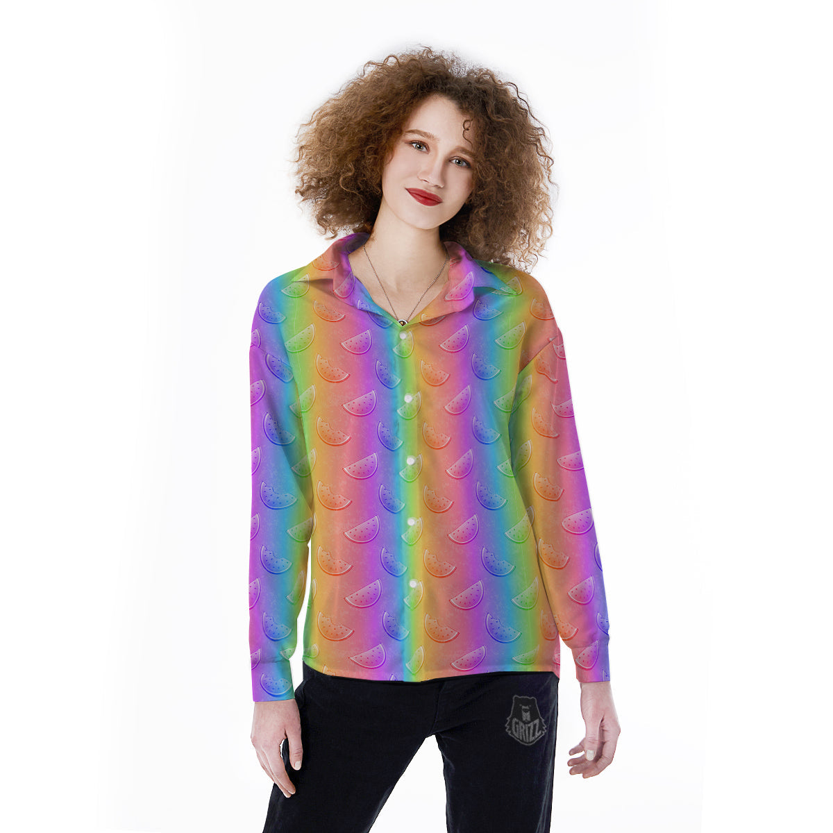 Watermelon Colorful Print Pattern Women's Long Sleeve Shirts-grizzshop