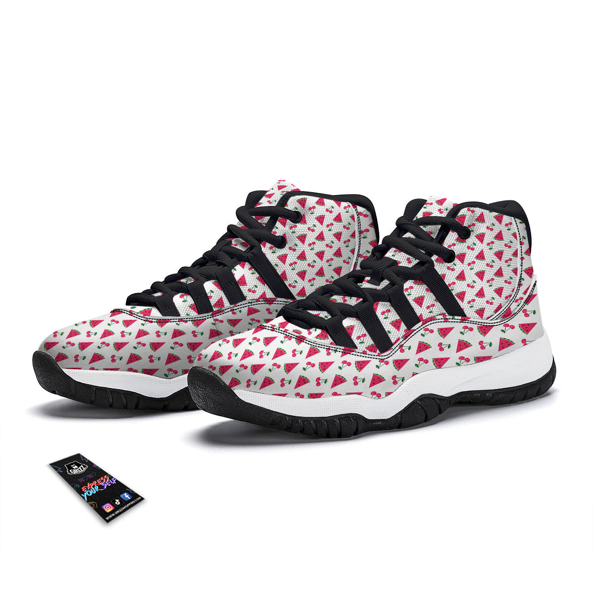 Watermelon Cute Berry Print Pattern Black Bball Shoes-grizzshop