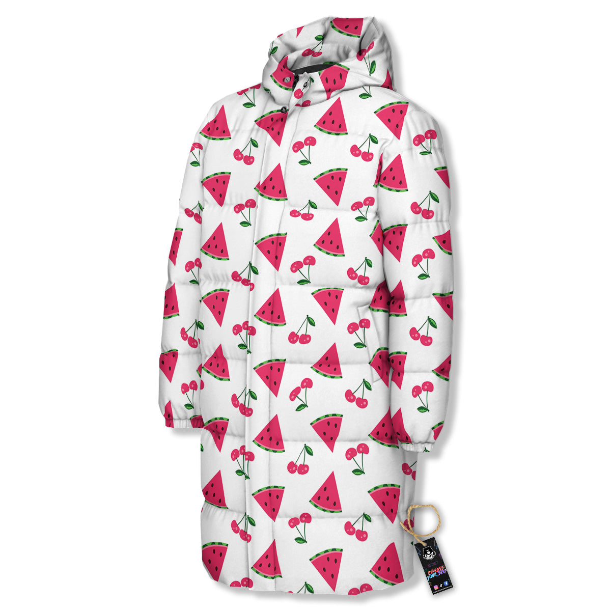 Watermelon Cute Berry Print Pattern Long Down Jacket-grizzshop