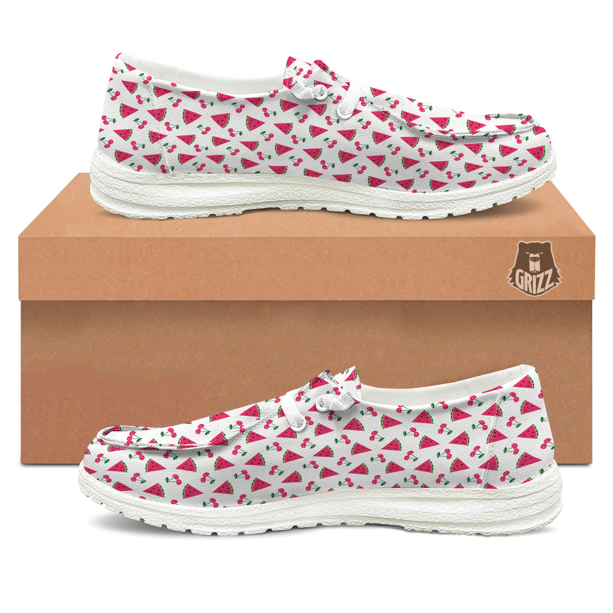 Watermelon Cute Berry Print Pattern White Loafers-grizzshop