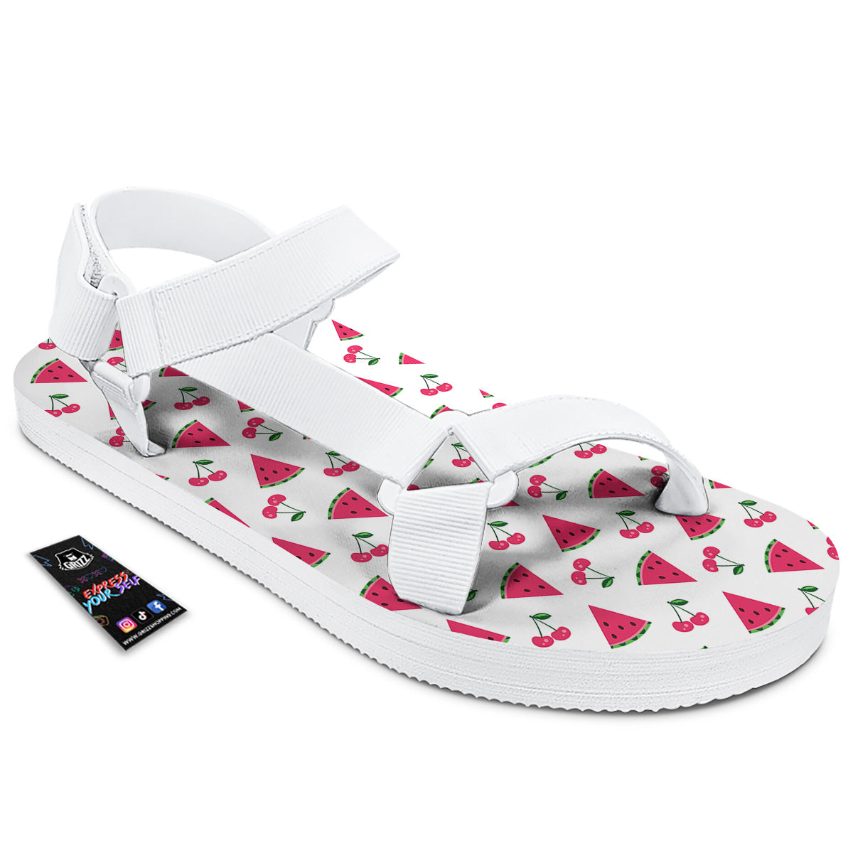 Watermelon Cute Berry Print Pattern White Open Toe Sandals-grizzshop