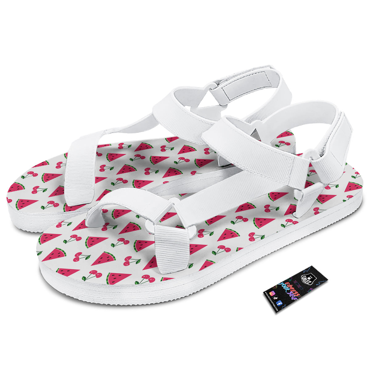 Watermelon Cute Berry Print Pattern White Open Toe Sandals-grizzshop