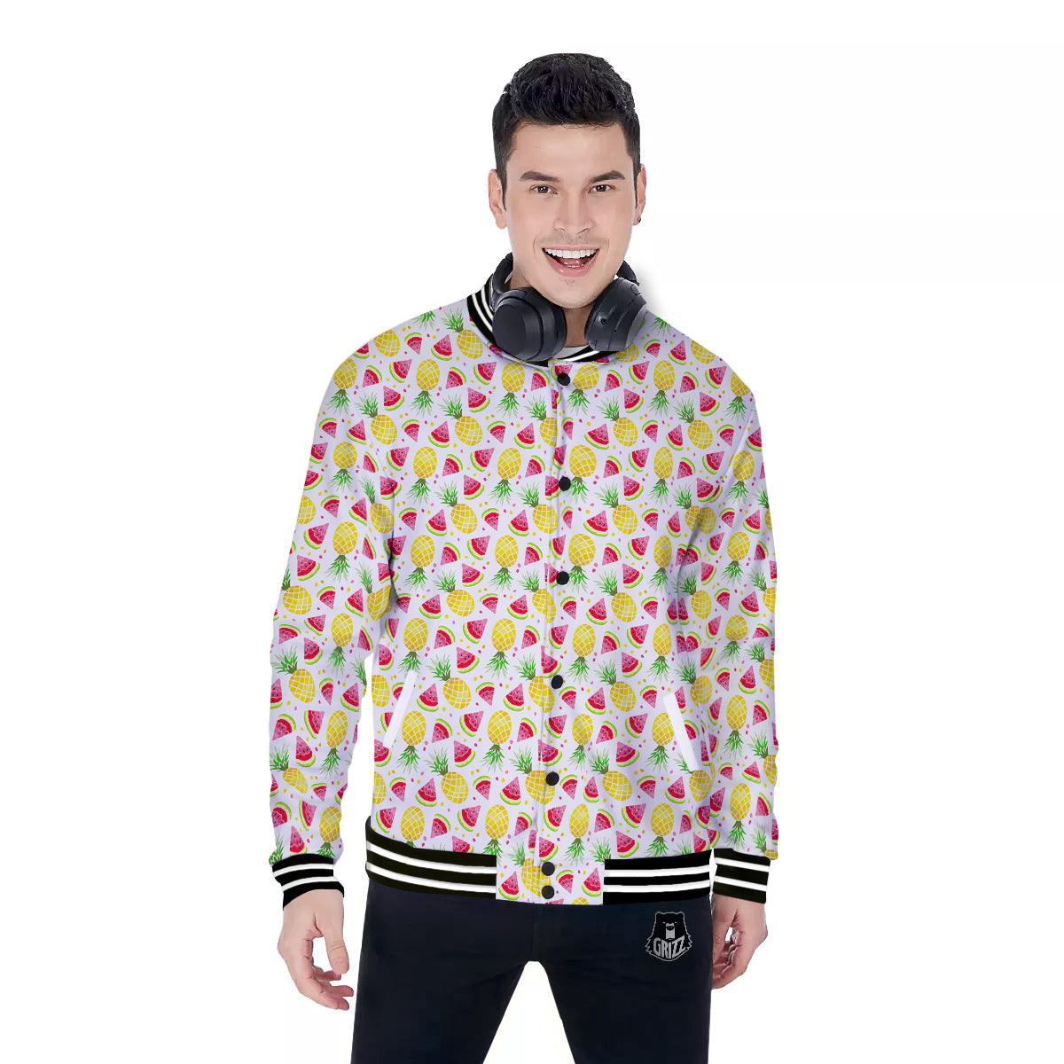 Watermelon Cute Pineapple Print Pattern Baseball Jacket-grizzshop