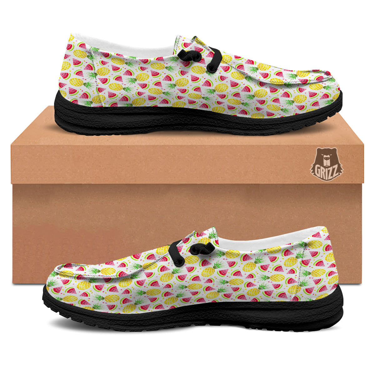 Watermelon Cute Pineapple Print Pattern Black Loafers-grizzshop