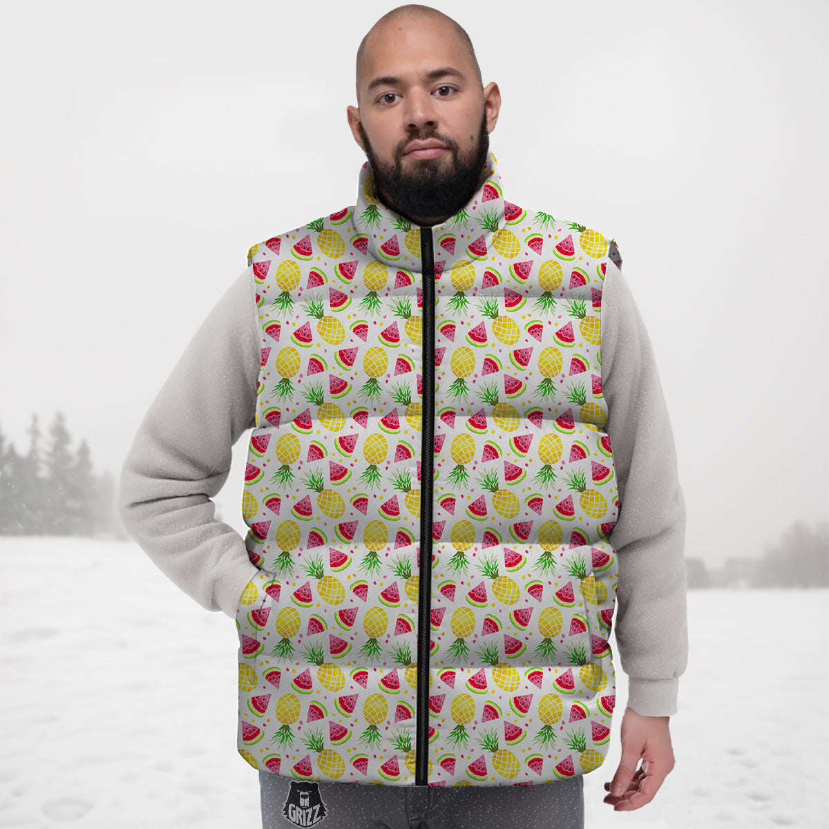 Watermelon Cute Pineapple Print Pattern Down Vest-grizzshop