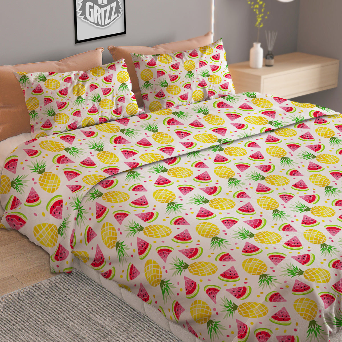 Watermelon Cute Pineapple Print Pattern Duvet Cover Bedding Set