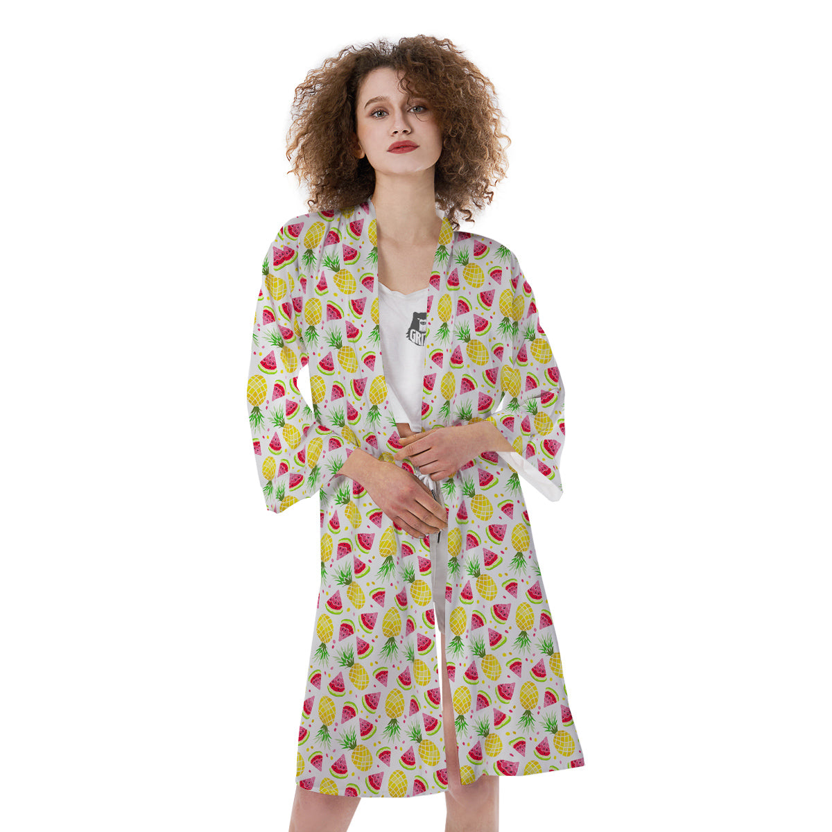 Watermelon Cute Pineapple Print Pattern Kimono-grizzshop