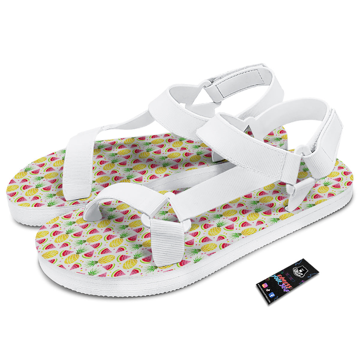Watermelon Cute Pineapple Print Pattern White Open Toe Sandals-grizzshop