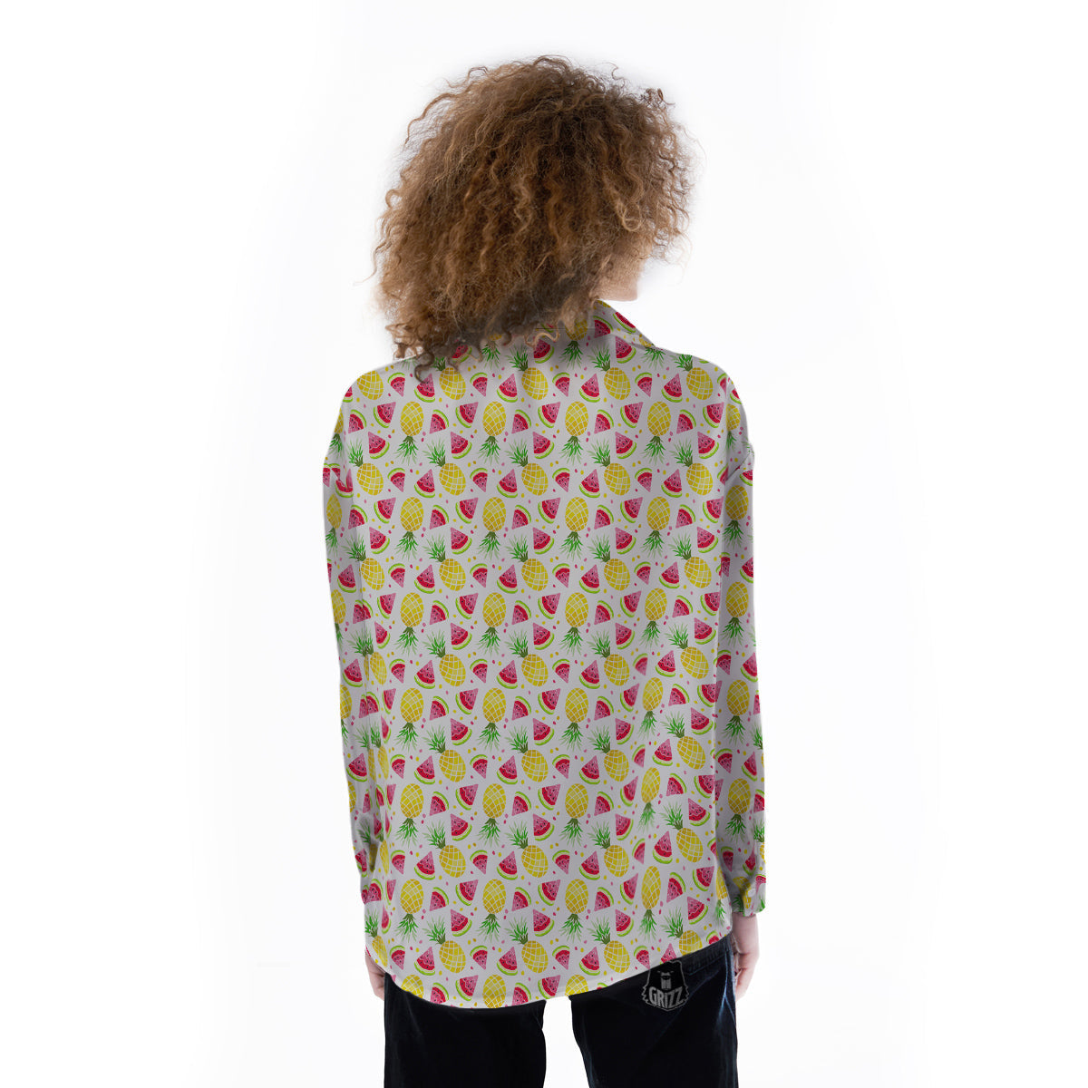 Watermelon Cute Pineapple Print Pattern Women's Long Sleeve Shirts-grizzshop