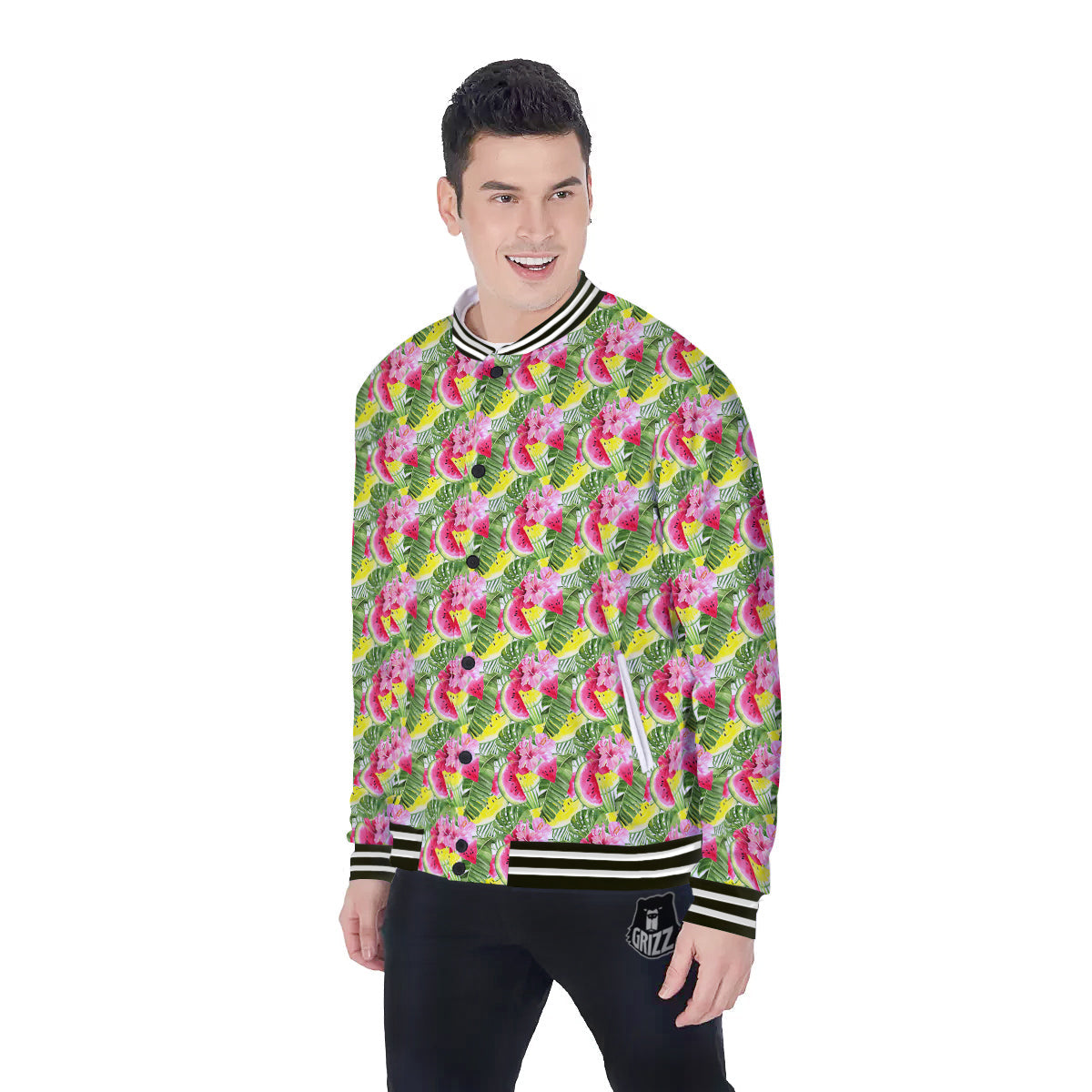 Watermelon Cute Tropical Print Pattern Baseball Jacket-grizzshop