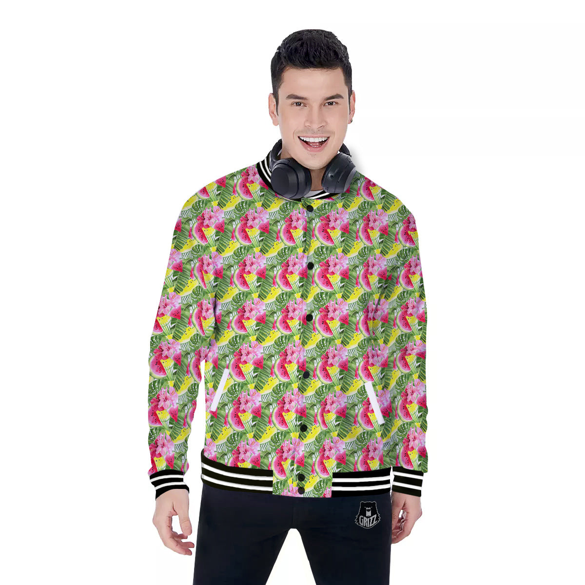 Watermelon Cute Tropical Print Pattern Baseball Jacket-grizzshop