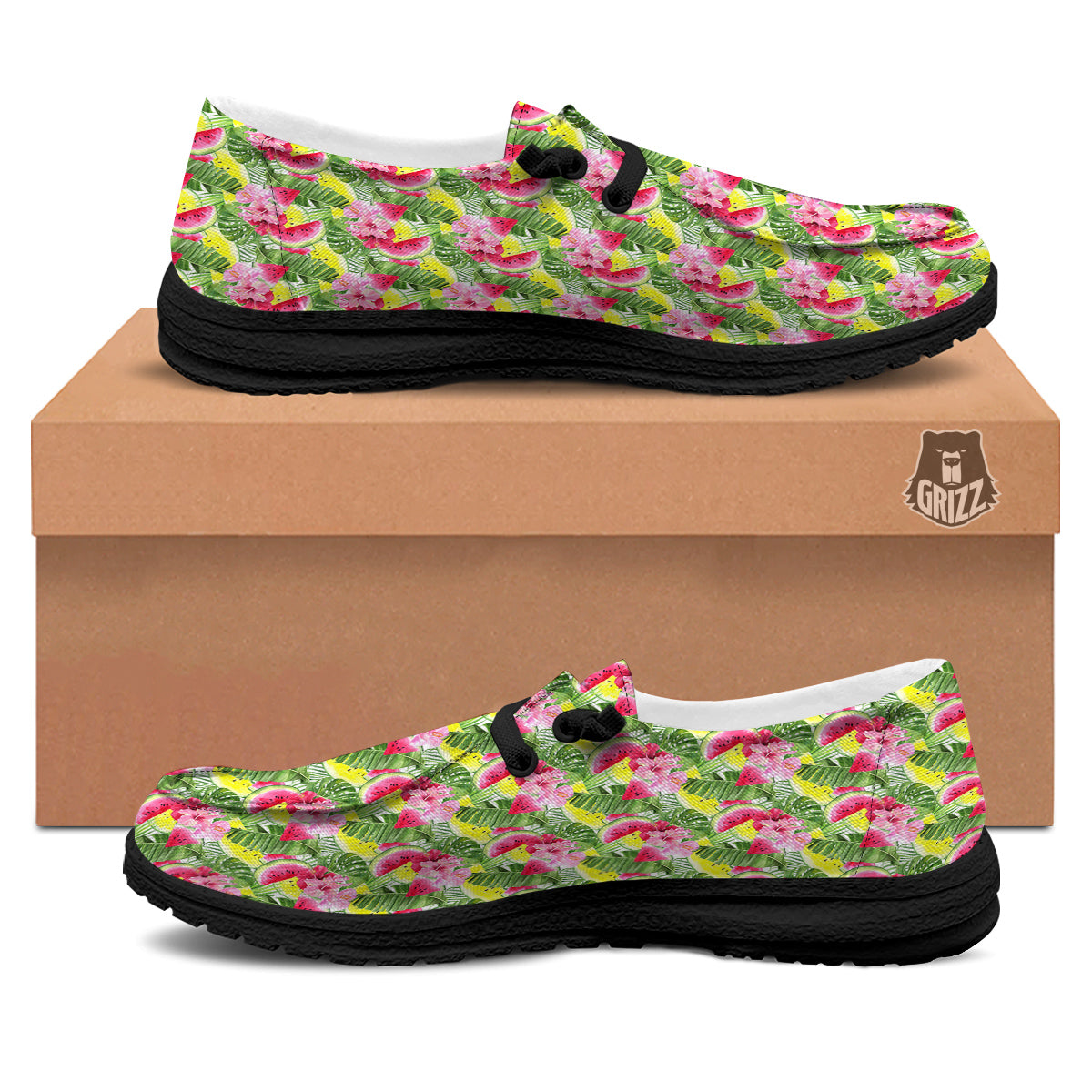 Watermelon Cute Tropical Print Pattern Black Loafers-grizzshop