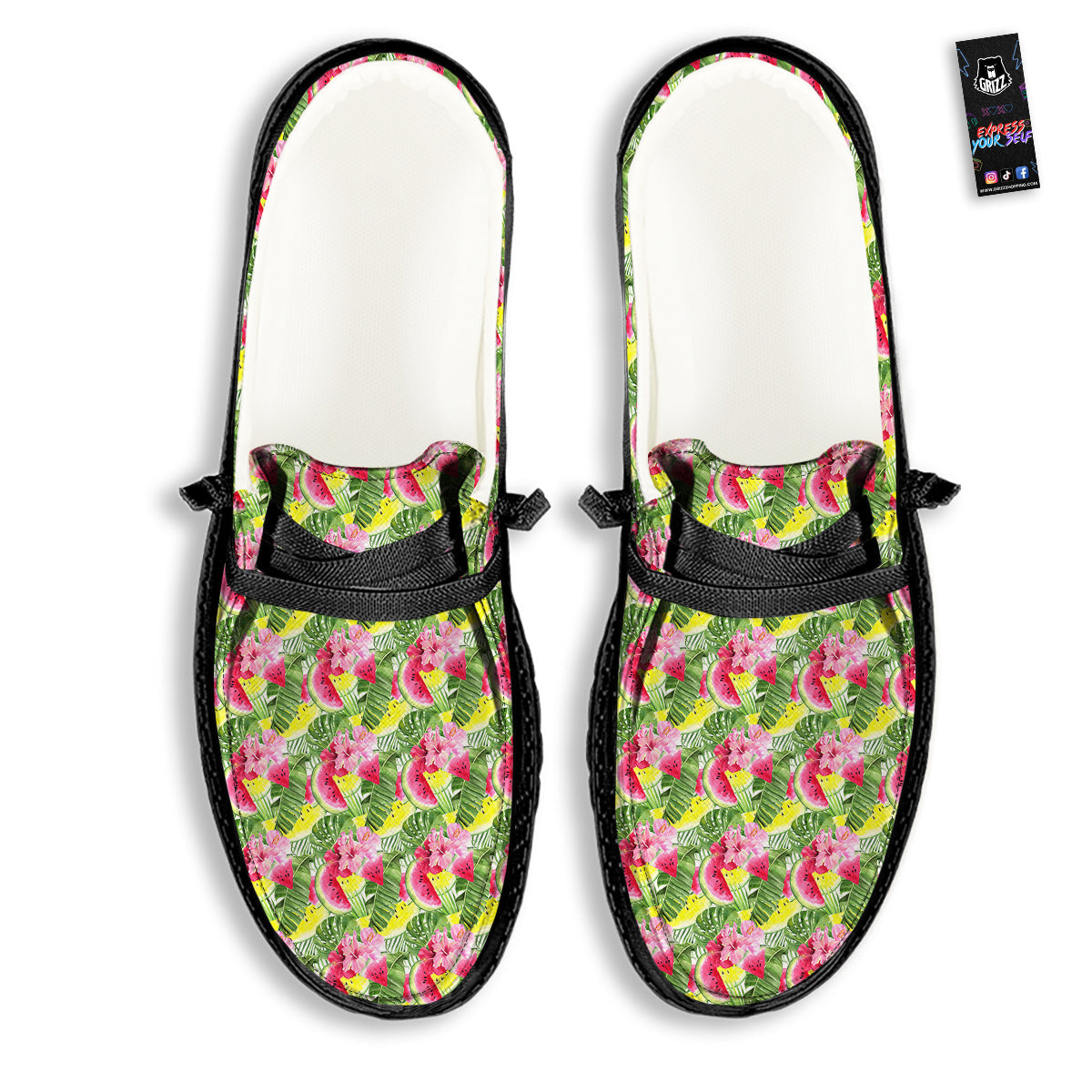 Watermelon Cute Tropical Print Pattern Black Loafers-grizzshop
