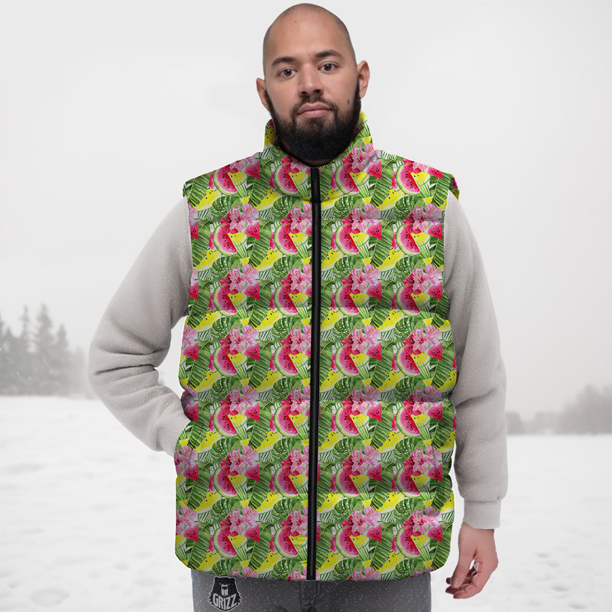 Watermelon Cute Tropical Print Pattern Down Vest-grizzshop