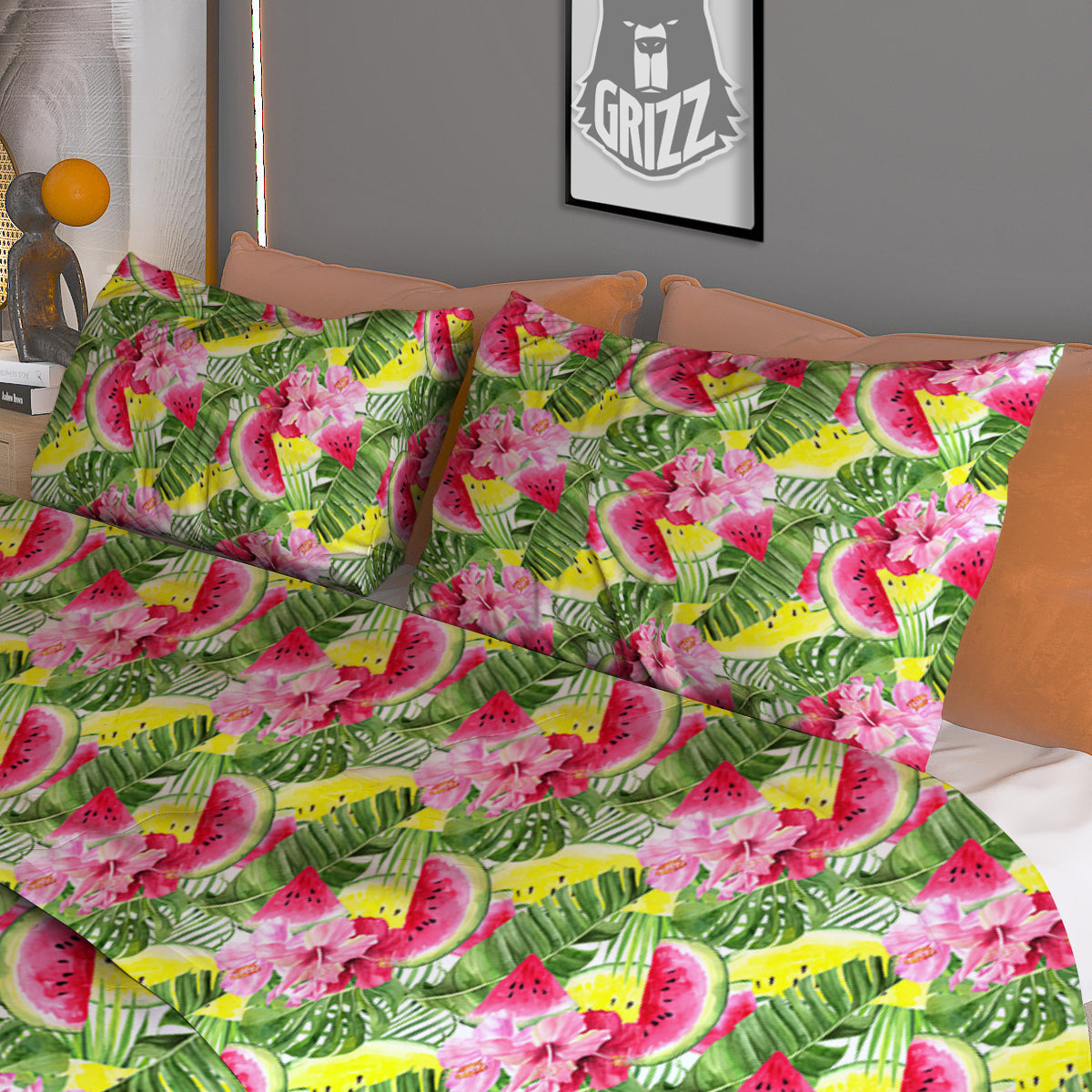 Watermelon Cute Tropical Print Pattern Duvet Cover Bedding Set-grizzshop