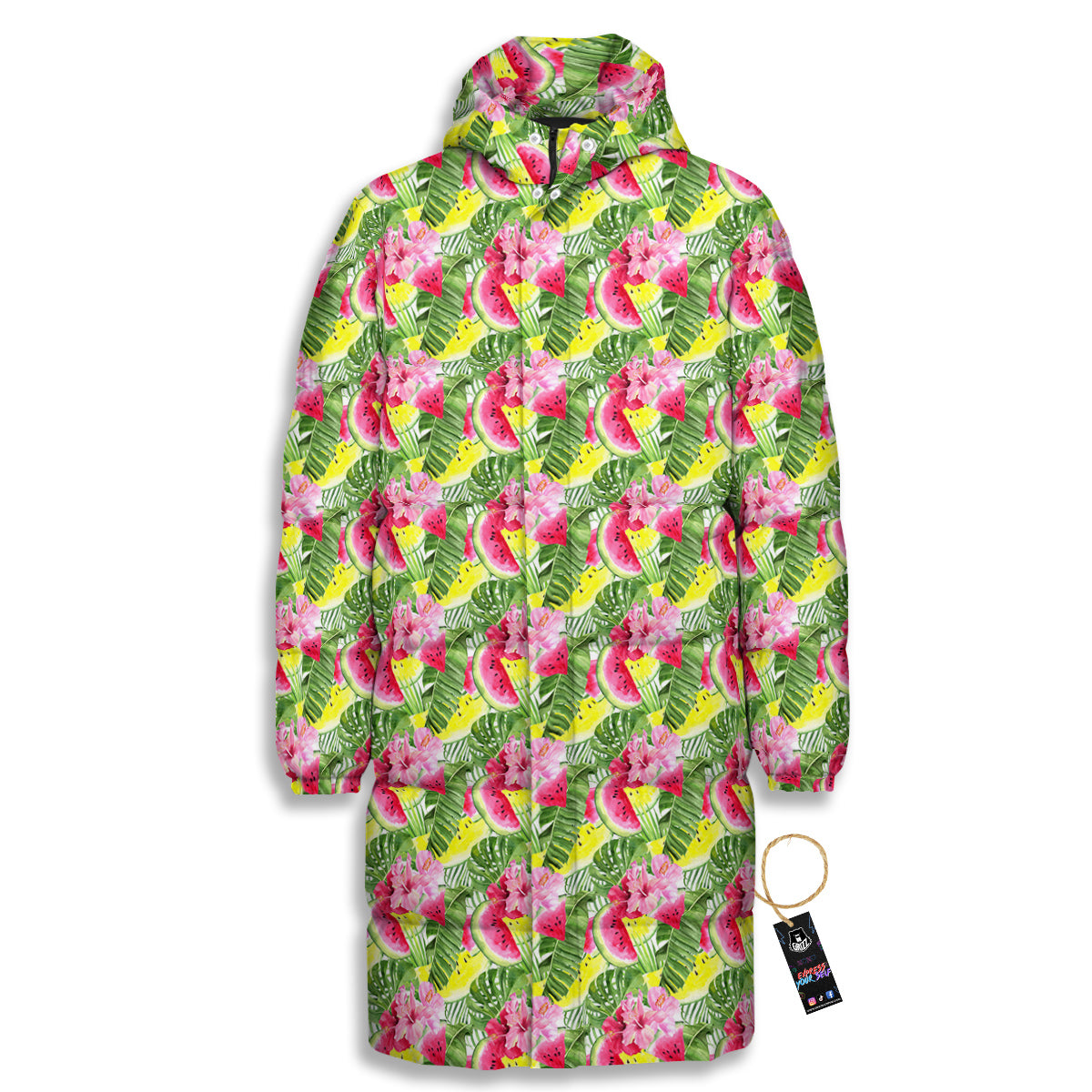 Watermelon Cute Tropical Print Pattern Long Down Jacket-grizzshop