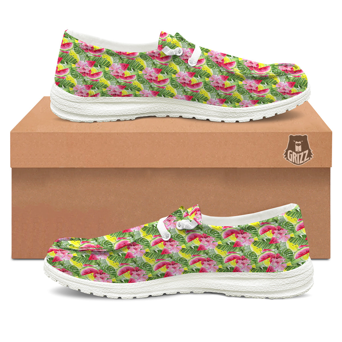 Watermelon Cute Tropical Print Pattern White Loafers-grizzshop