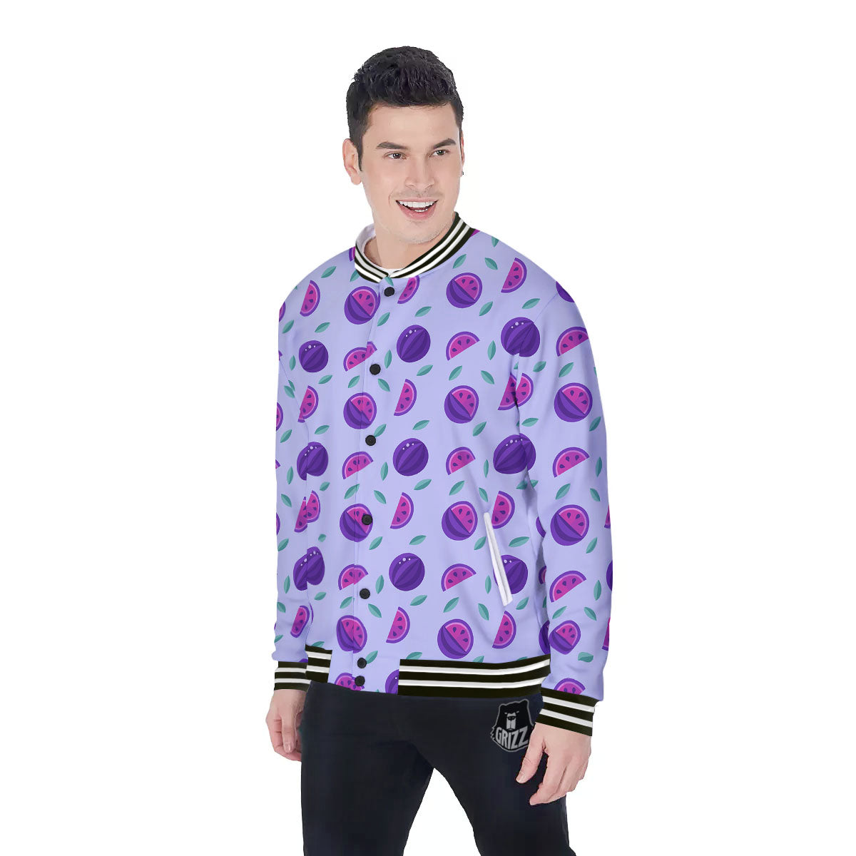 Watermelon Fancy Purple Print Pattern Baseball Jacket-grizzshop
