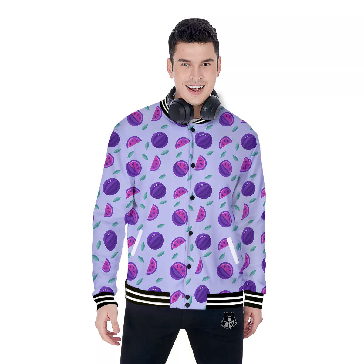 Watermelon Fancy Purple Print Pattern Baseball Jacket-grizzshop