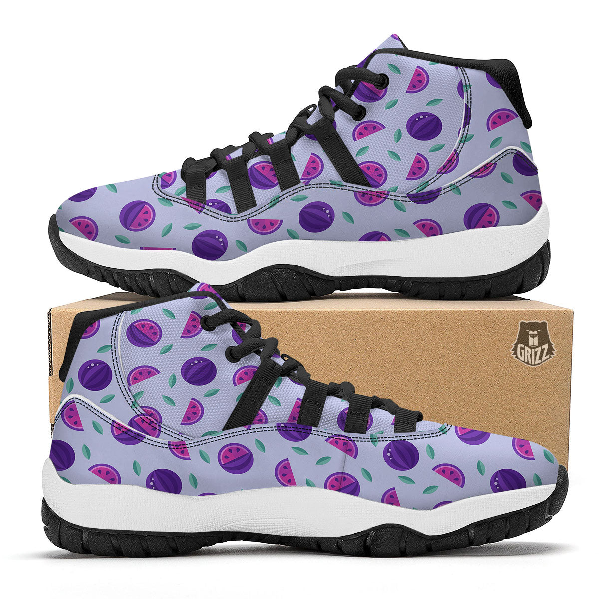 Watermelon Fancy Purple Print Pattern Black Bball Shoes-grizzshop