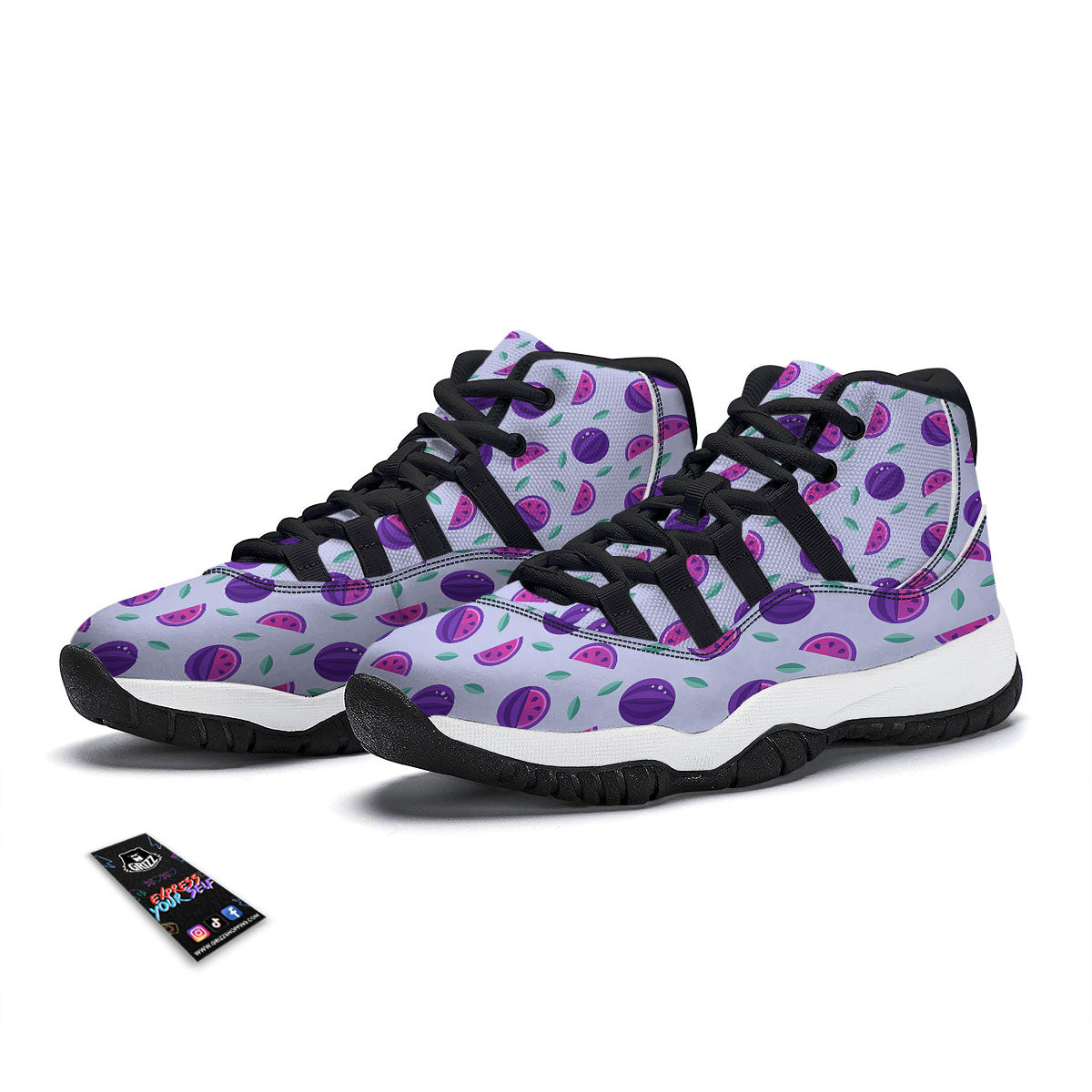 Watermelon Fancy Purple Print Pattern Black Bball Shoes-grizzshop