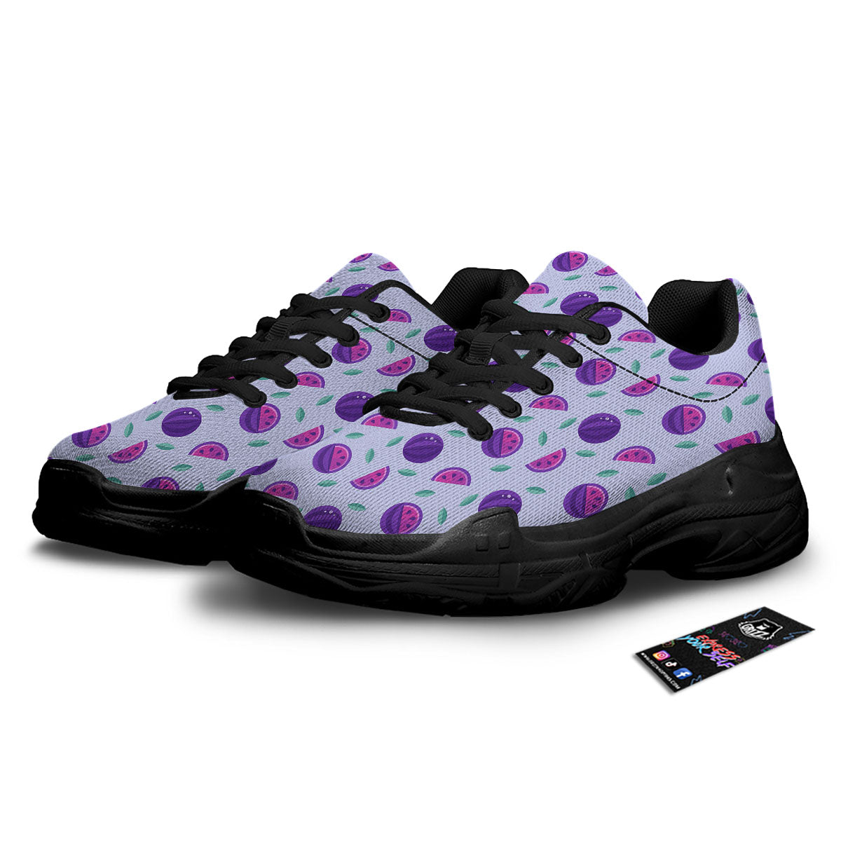 Watermelon Fancy Purple Print Pattern Black Chunky Shoes-grizzshop