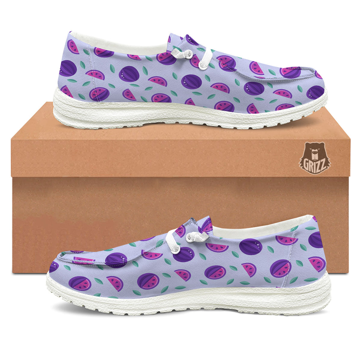 Watermelon Fancy Purple Print Pattern Black Loafers-grizzshop