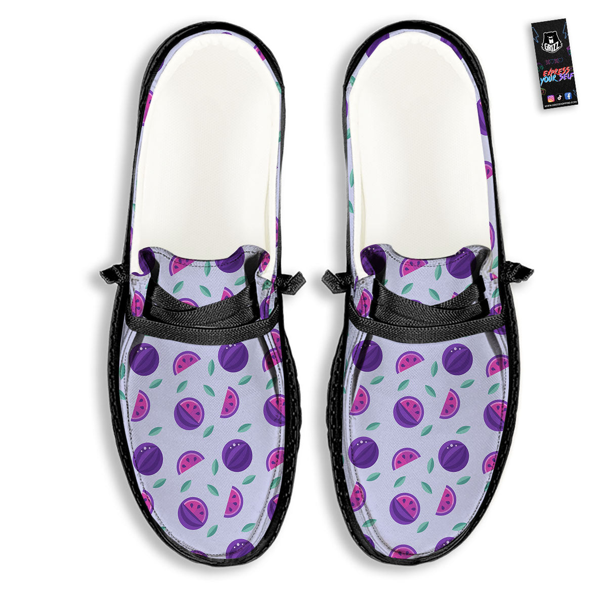 Watermelon Fancy Purple Print Pattern Black Loafers-grizzshop