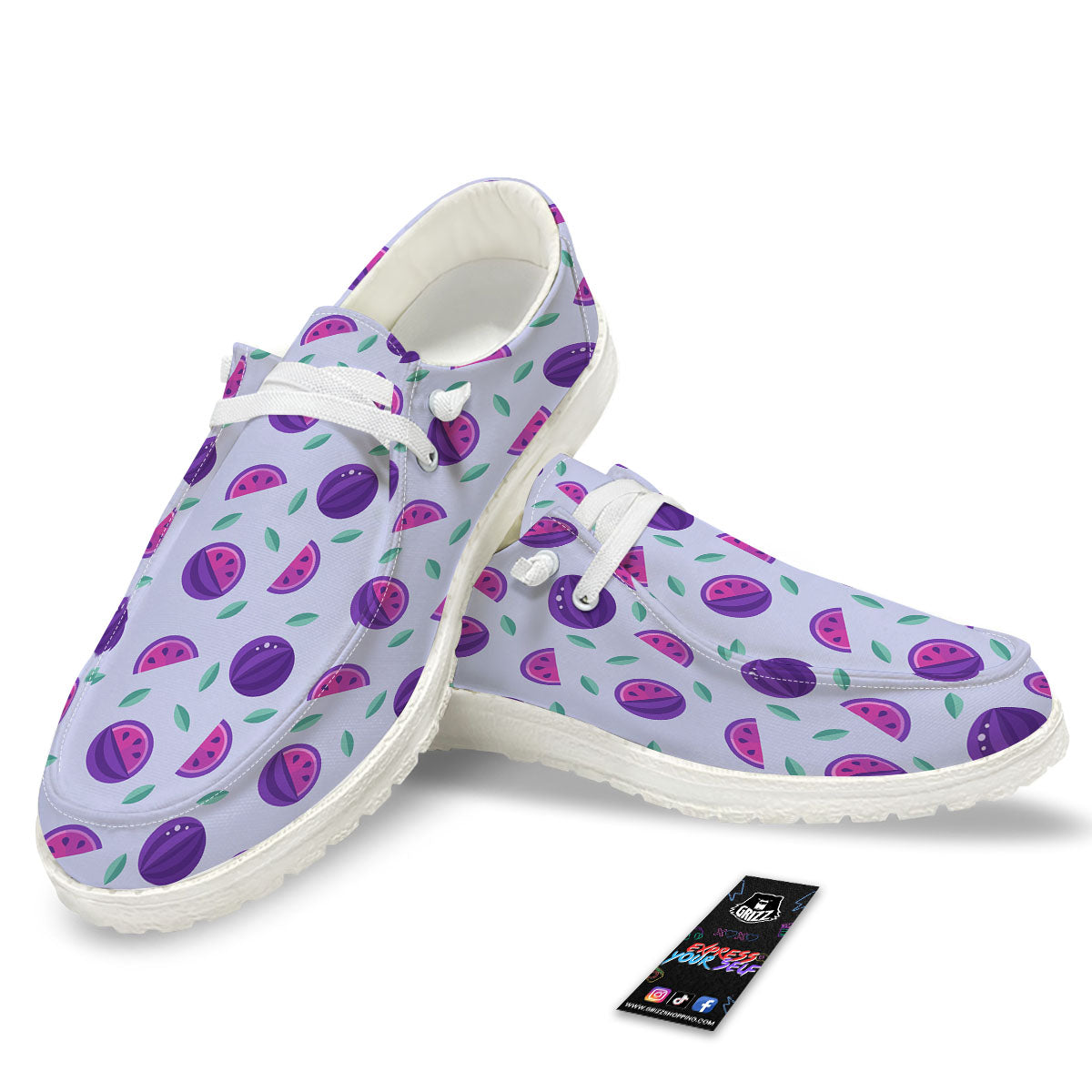 Watermelon Fancy Purple Print Pattern Black Loafers-grizzshop