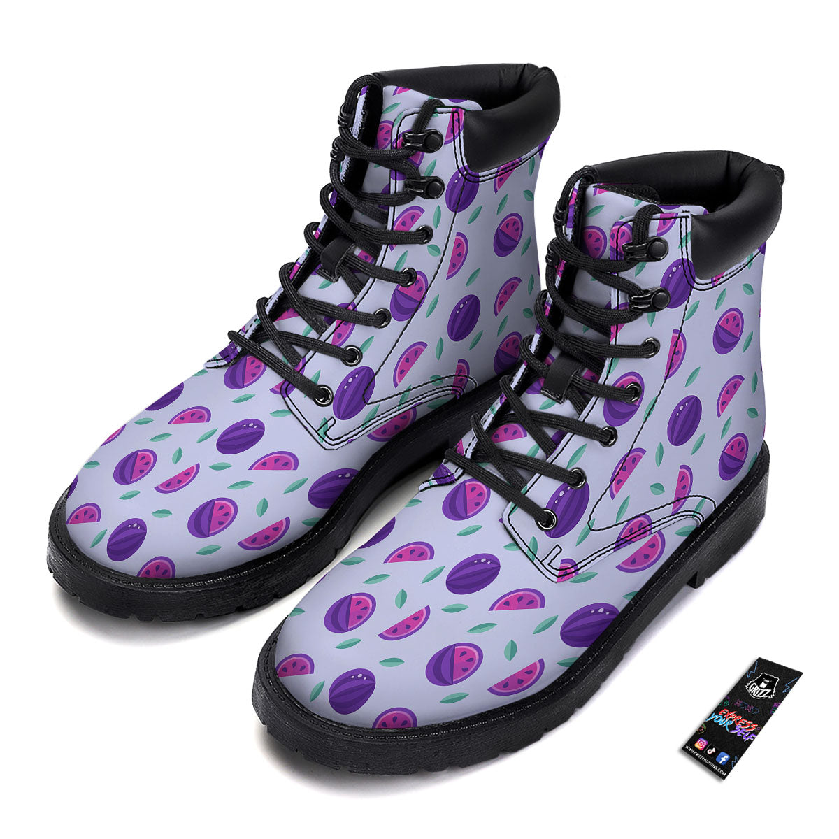 Watermelon Fancy Purple Print Pattern Boots-grizzshop