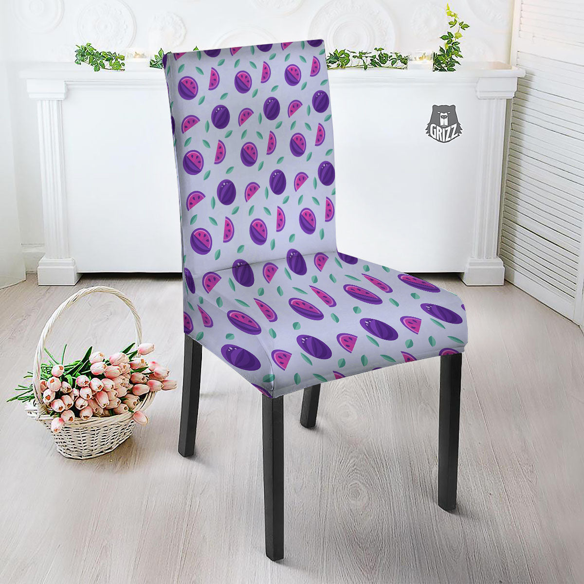 Watermelon Fancy Purple Print Pattern Dining Chair Slipcover-grizzshop