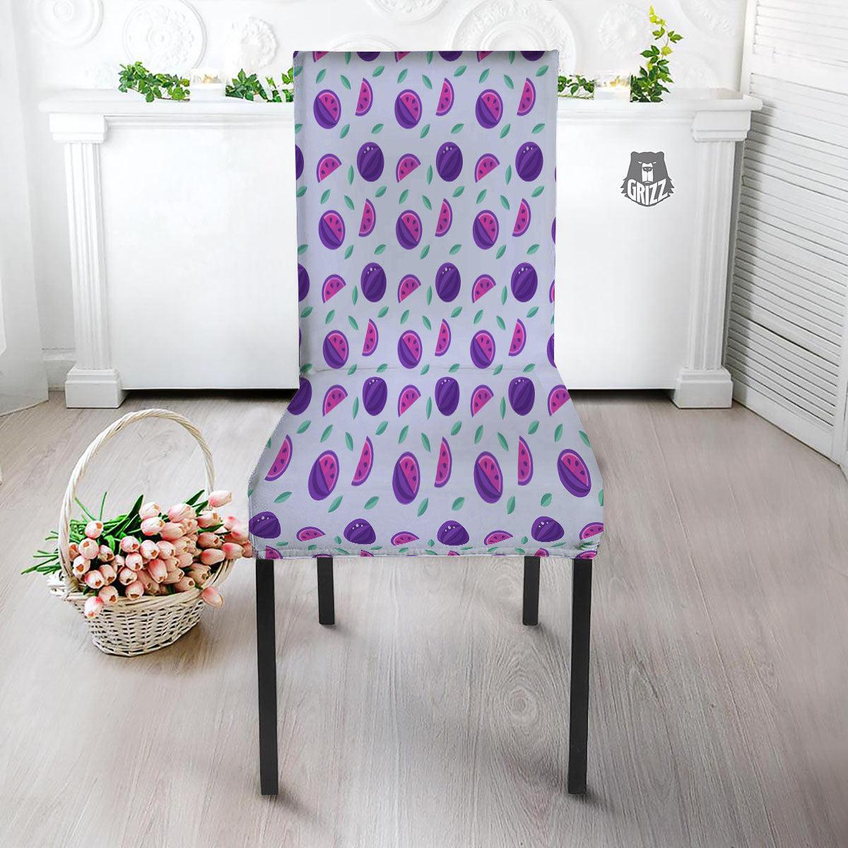 Watermelon Fancy Purple Print Pattern Dining Chair Slipcover-grizzshop