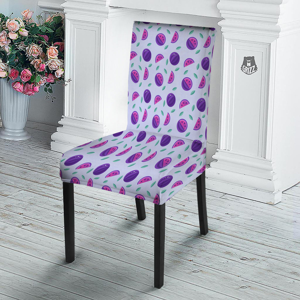 Watermelon Fancy Purple Print Pattern Dining Chair Slipcover-grizzshop