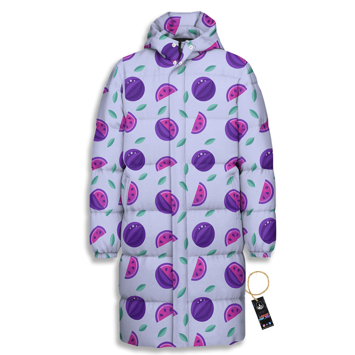Watermelon Fancy Purple Print Pattern Long Down Jacket-grizzshop