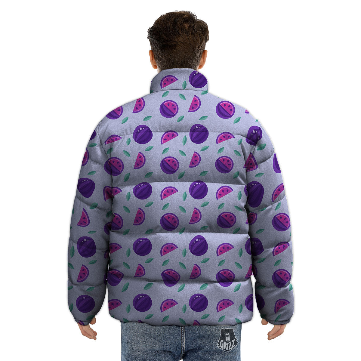 Watermelon Fancy Purple Print Pattern Puffer Jacket-grizzshop