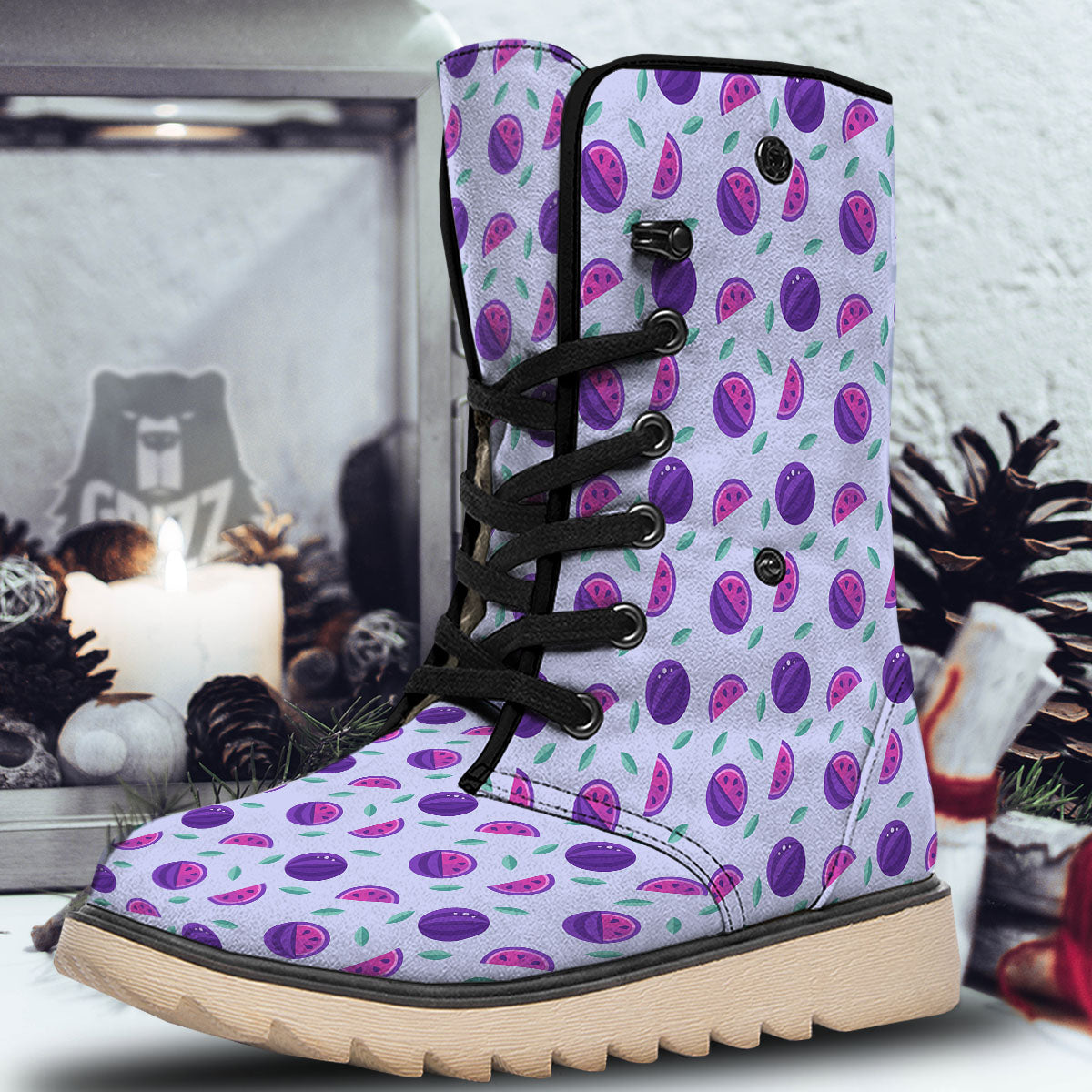 Watermelon Fancy Purple Print Pattern Snow Boots-grizzshop
