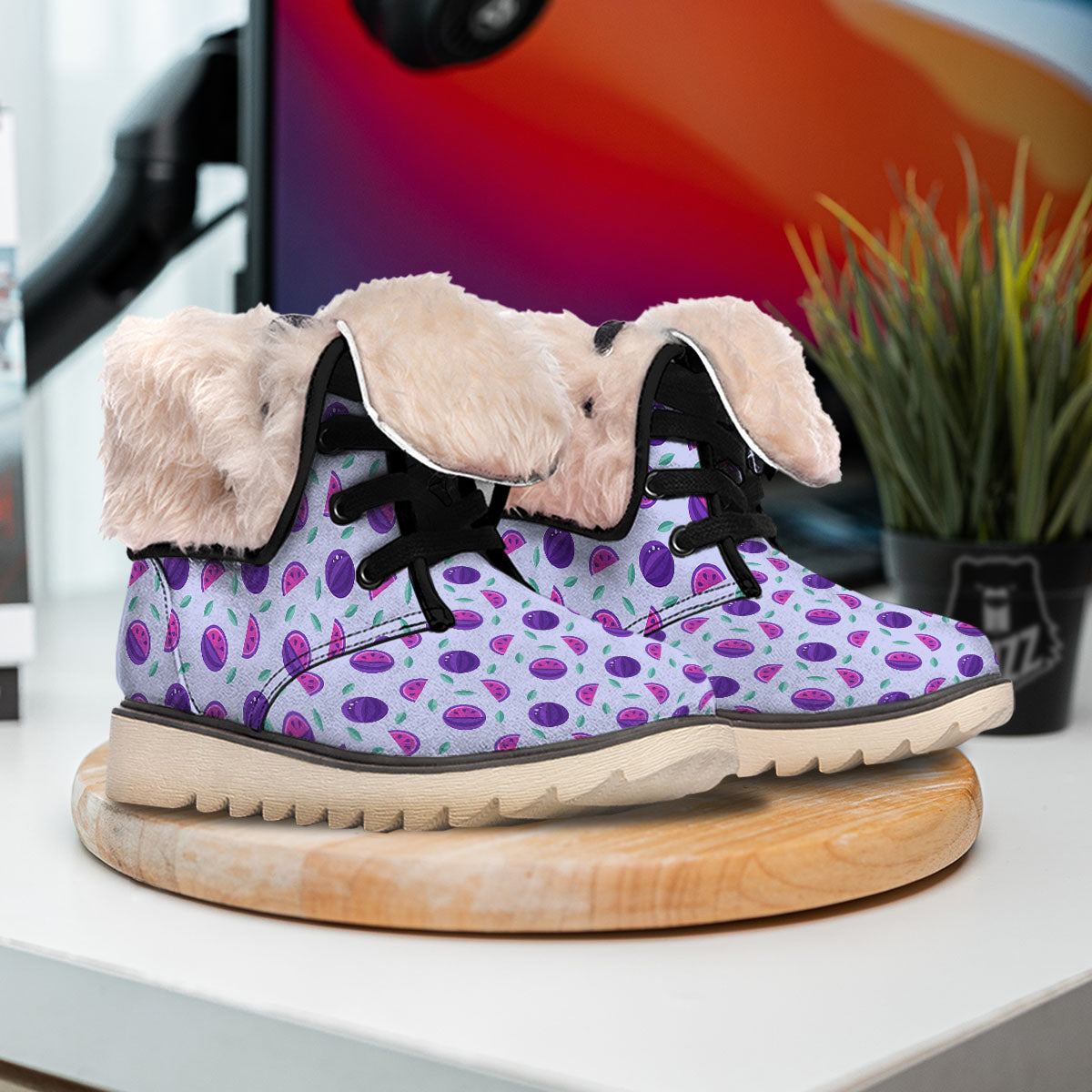 Watermelon Fancy Purple Print Pattern Snow Boots-grizzshop