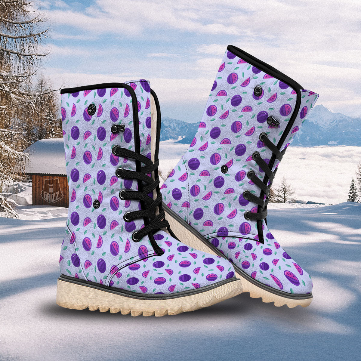Watermelon Fancy Purple Print Pattern Snow Boots-grizzshop