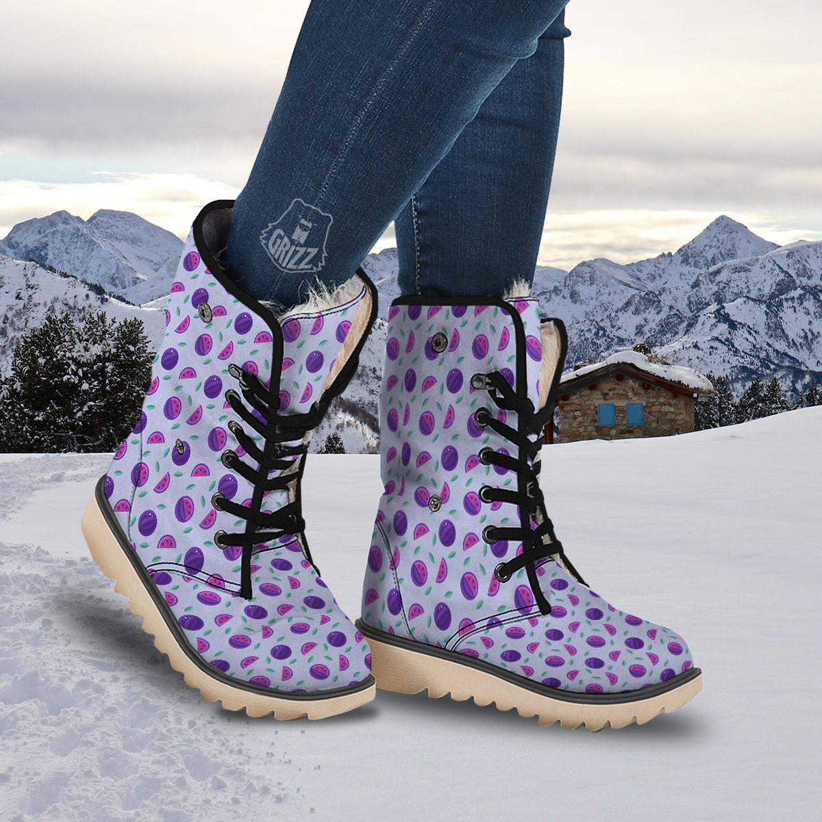 Watermelon Fancy Purple Print Pattern Snow Boots-grizzshop