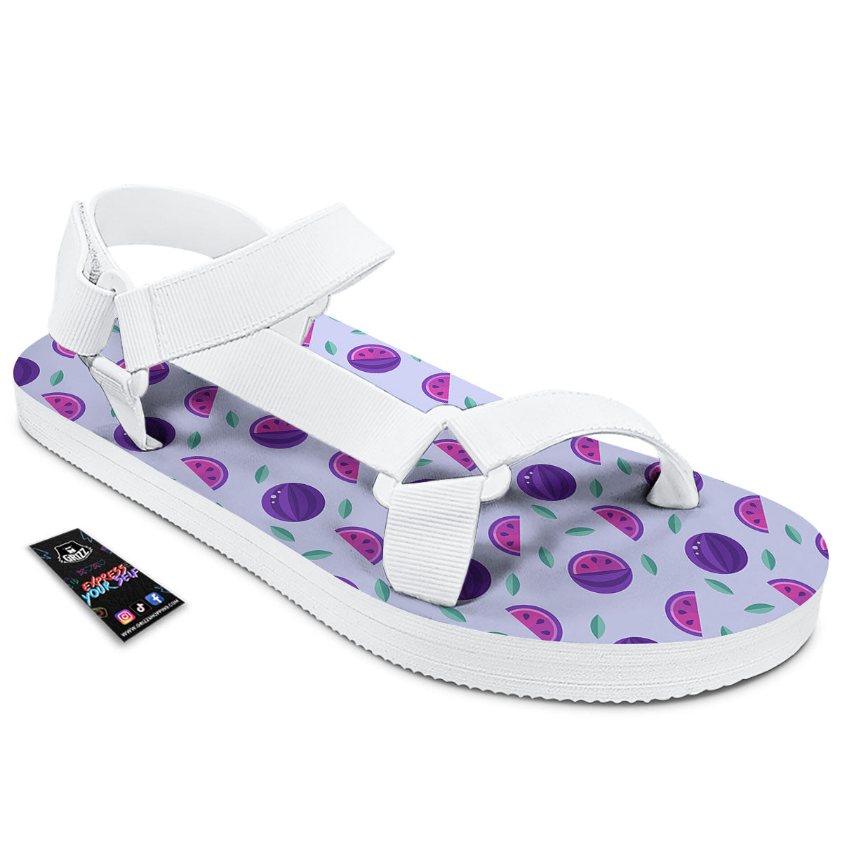 Watermelon Fancy Purple Print Pattern White Open Toe Sandals-grizzshop