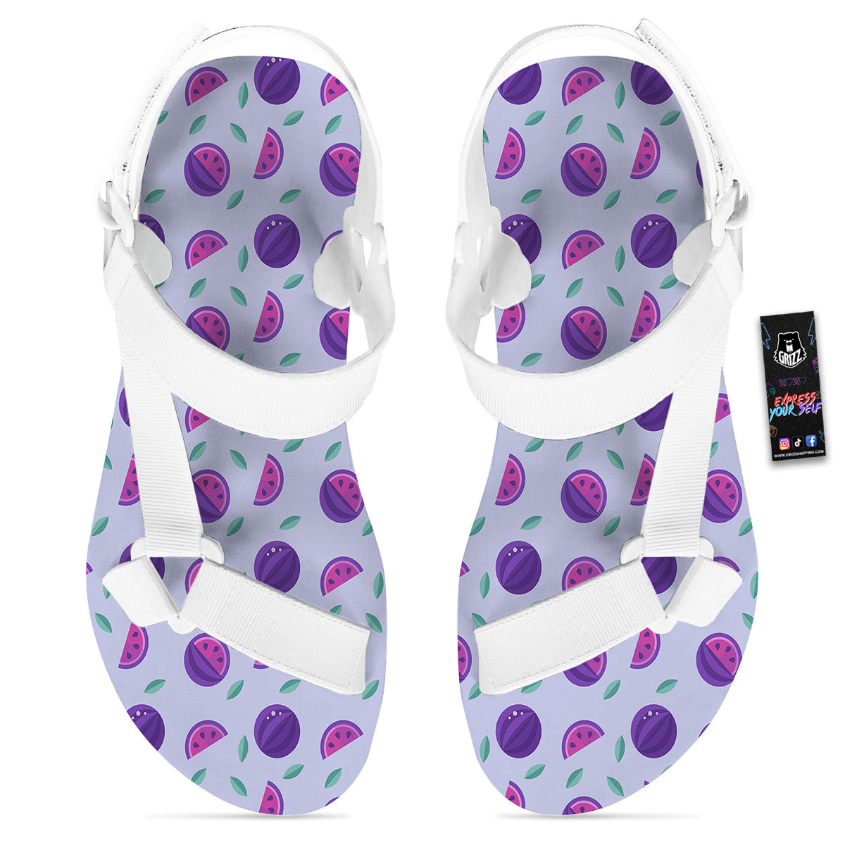 Watermelon Fancy Purple Print Pattern White Open Toe Sandals-grizzshop